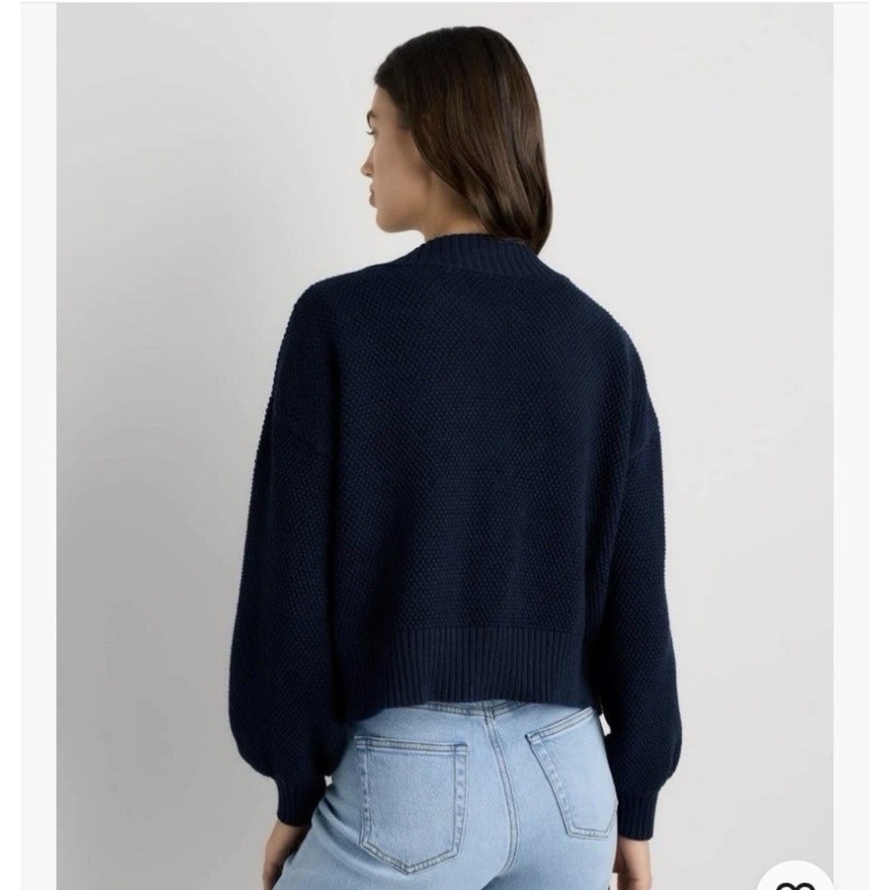 Quince Women 100% Organic Cotton Waffle Stitch Open Cardigan Navy Blue Small - Picture 2 of 10